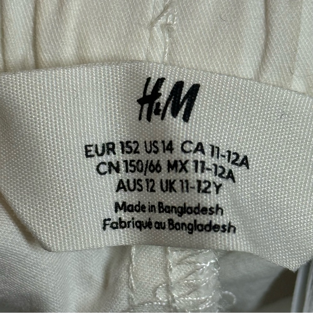 H&M Parachute Cargo Pants Size Youth 14 off White Baggy Leg Drawstring - Picture 3 of 8